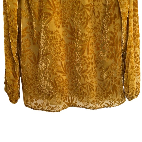 Coldwater Creek Mustard Yellow Velvet Burnout Blouse Size Small Floral Boho - Picture 8 of 16